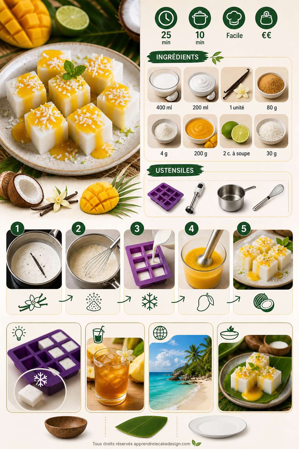 Fiche recette Recette de cubes coco vanille aux fruits exotiques
