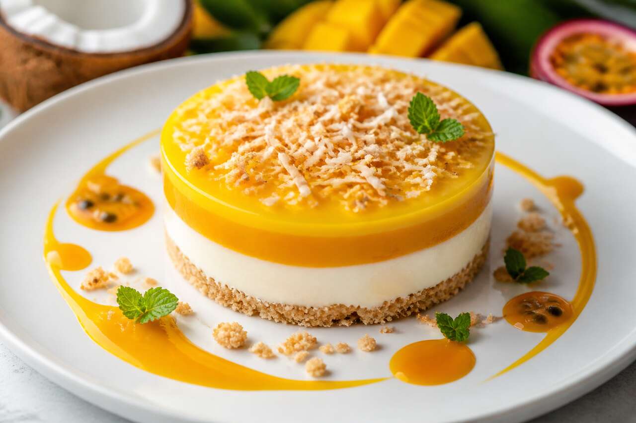 Recette d'entremets coco, mangue et passion