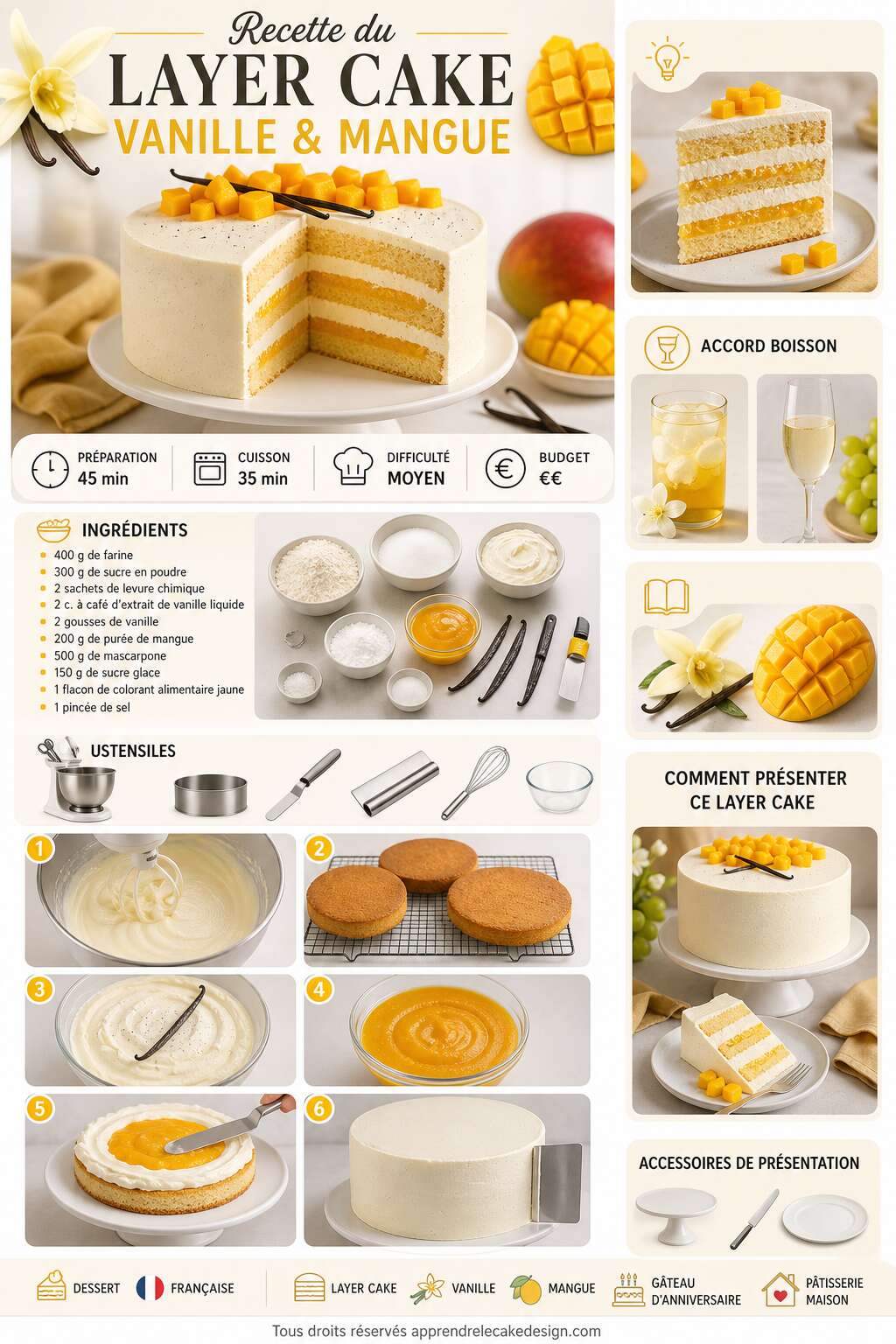 Fiche recette Recette du layer cake vanille et mangue Fiche recette Recette du layer cake vanille et mangue