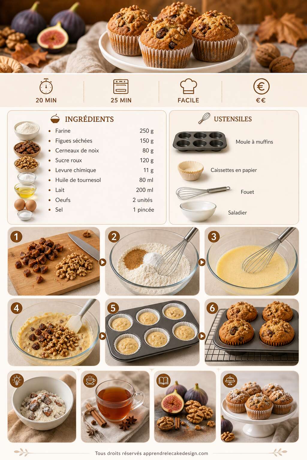 Fiche recette Recette de muffins aux figues et aux noix Fiche recette Recette de muffins aux figues et aux noix