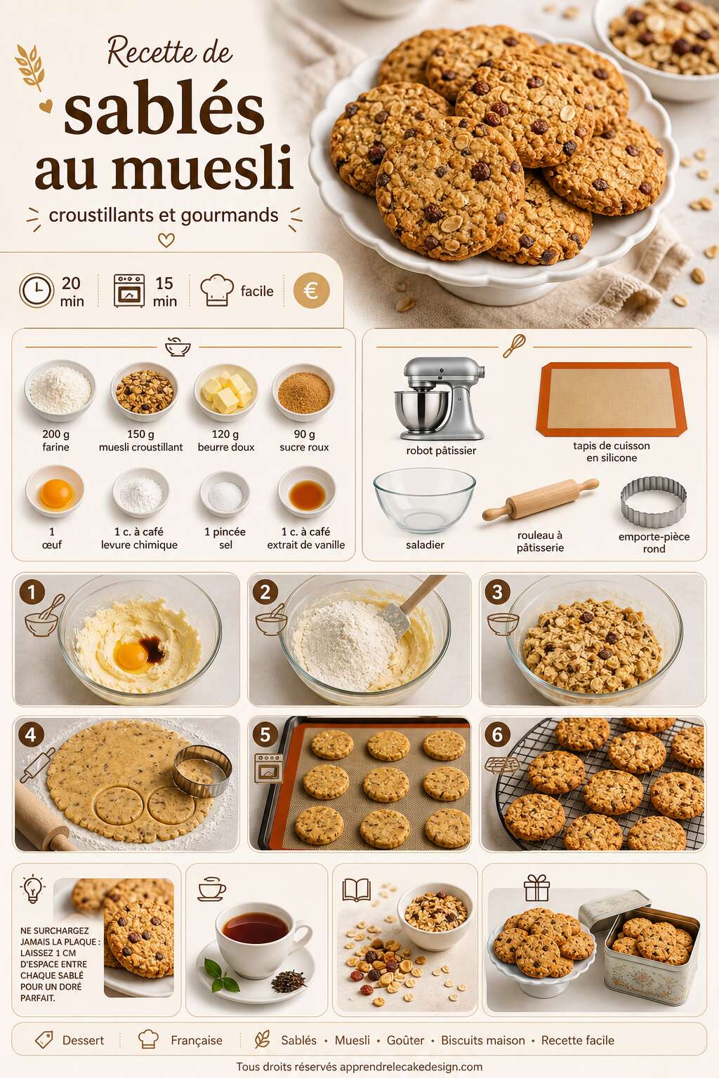 Fiche recette Recette de sablés au muesli croustillants et gourmands Fiche recette Recette de sablés au muesli croustillants et gourmands