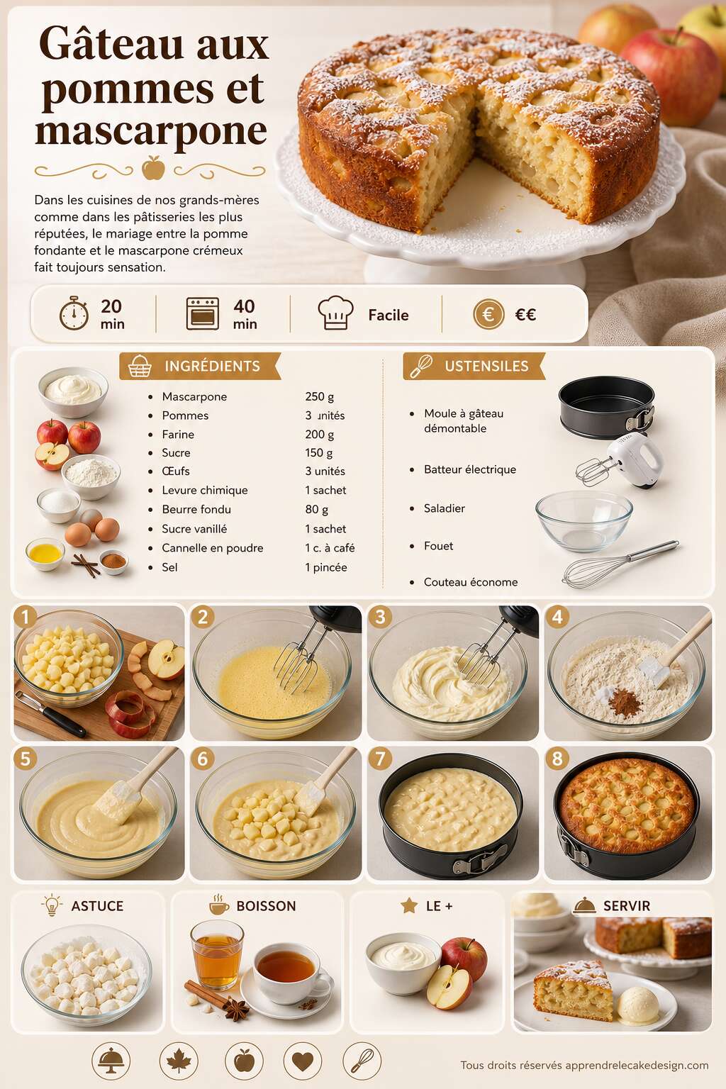 Fiche recette Recette du g&acirc;teau aux pommes et mascarpone