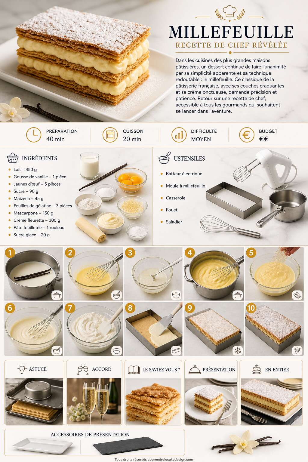 Fiche recette Millefeuille : recette de Chef Révélée Fiche recette Millefeuille : recette de Chef Révélée
