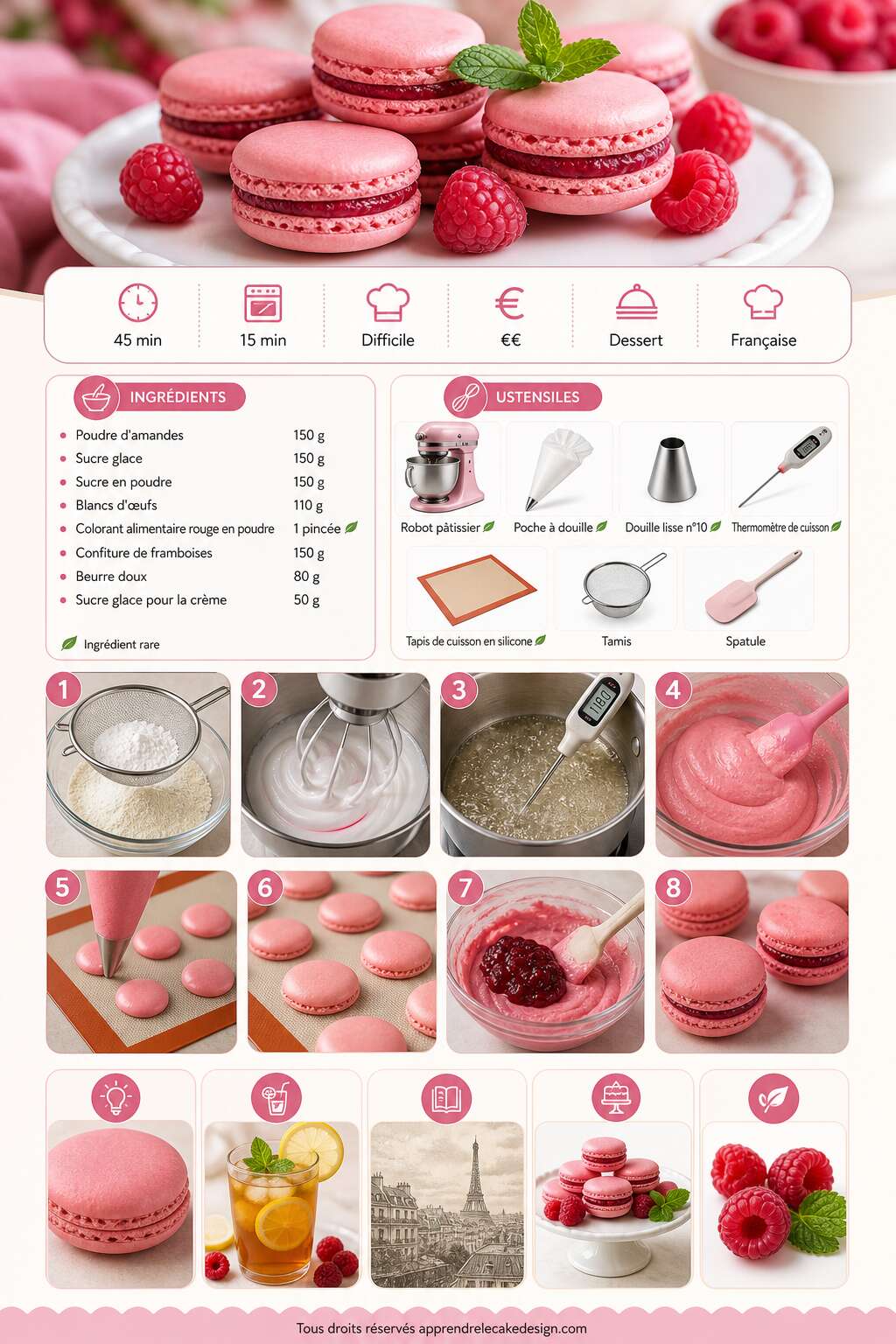 Fiche recette Recette de macarons à la framboise Fiche recette Recette de macarons à la framboise