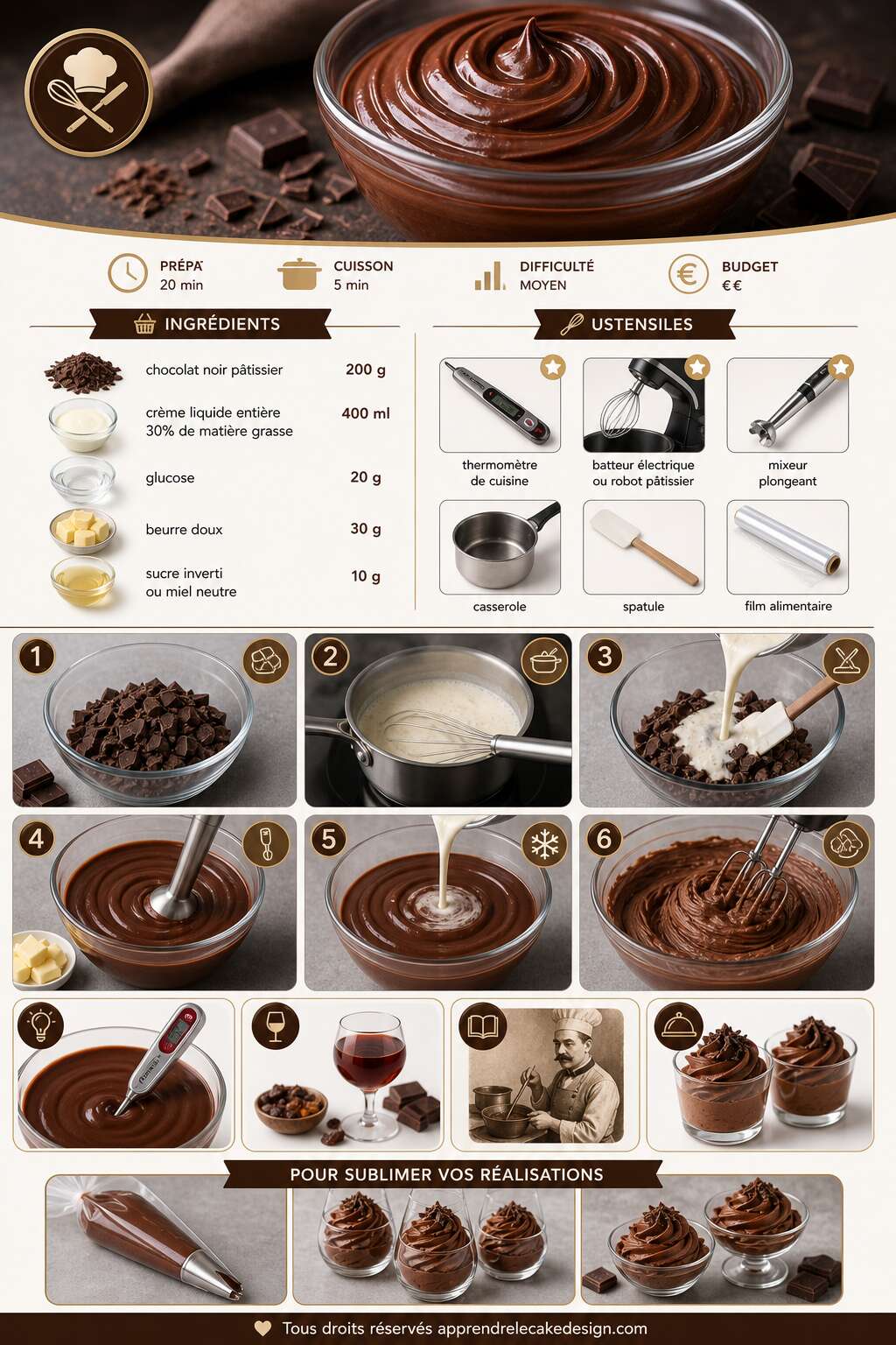Fiche recette Recette de ganache et ganache montée au chocolat Fiche recette Recette de ganache et ganache montée au chocolat