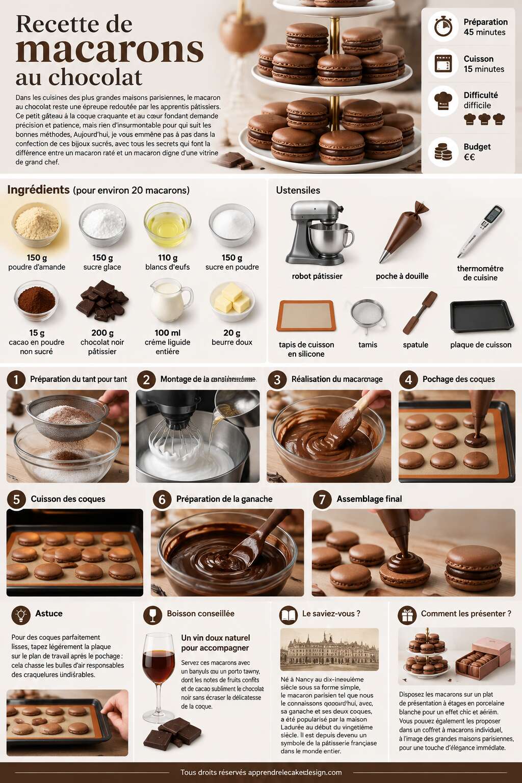 Fiche recette Recette de macarons au chocolat Fiche recette Recette de macarons au chocolat