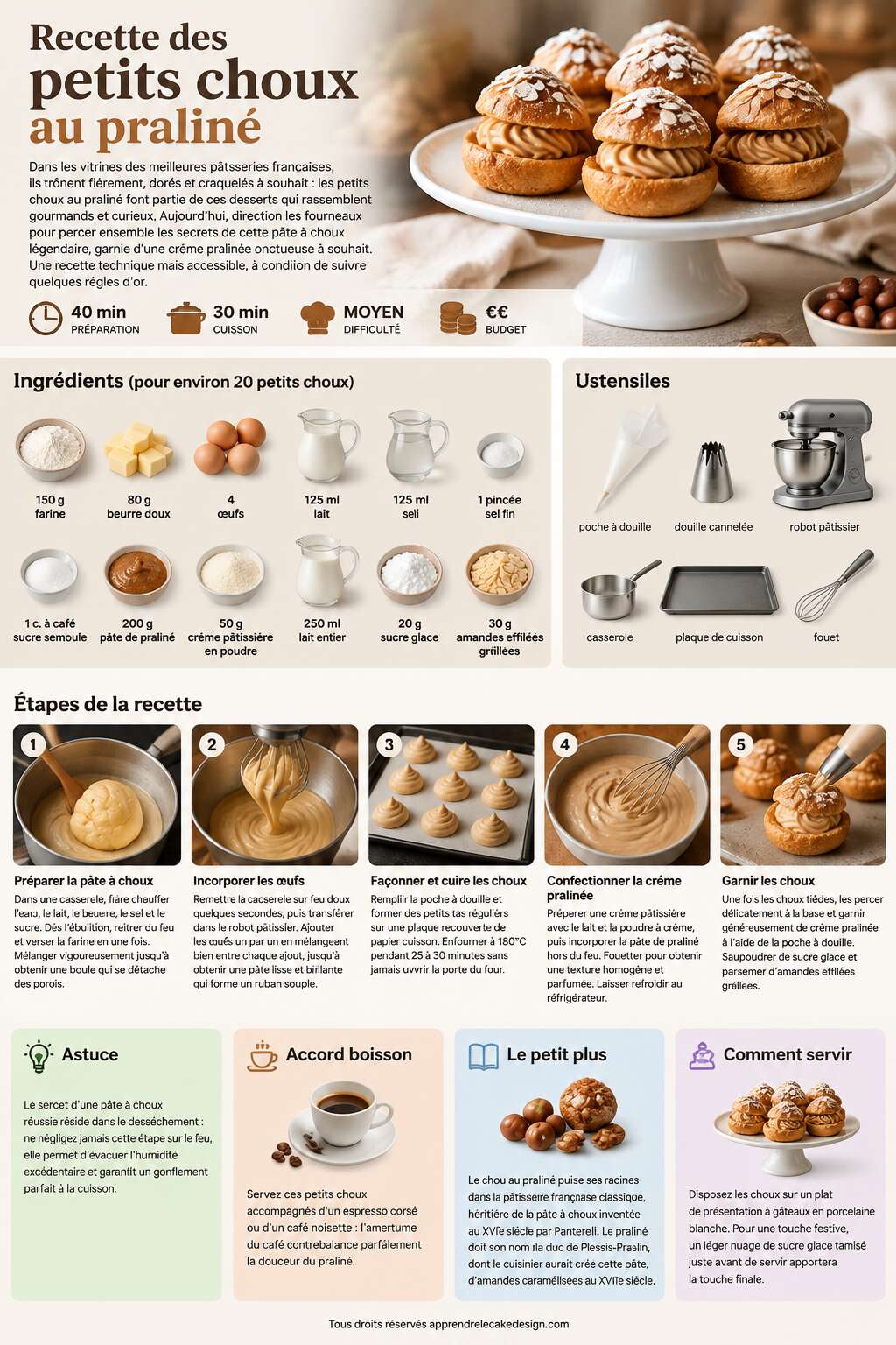 Fiche recette Recette des petits choux au pralin&eacute;