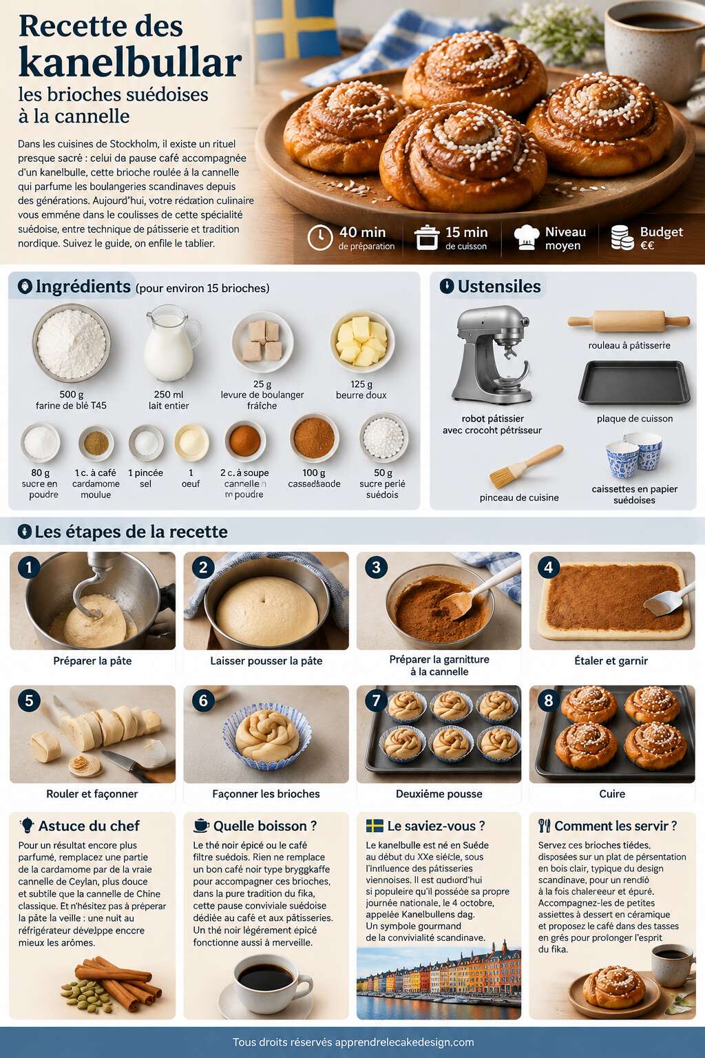 Fiche recette Recette des kanelbullar, les brioches suédoises à la cannelle Fiche recette Recette des kanelbullar, les brioches suédoises à la cannelle