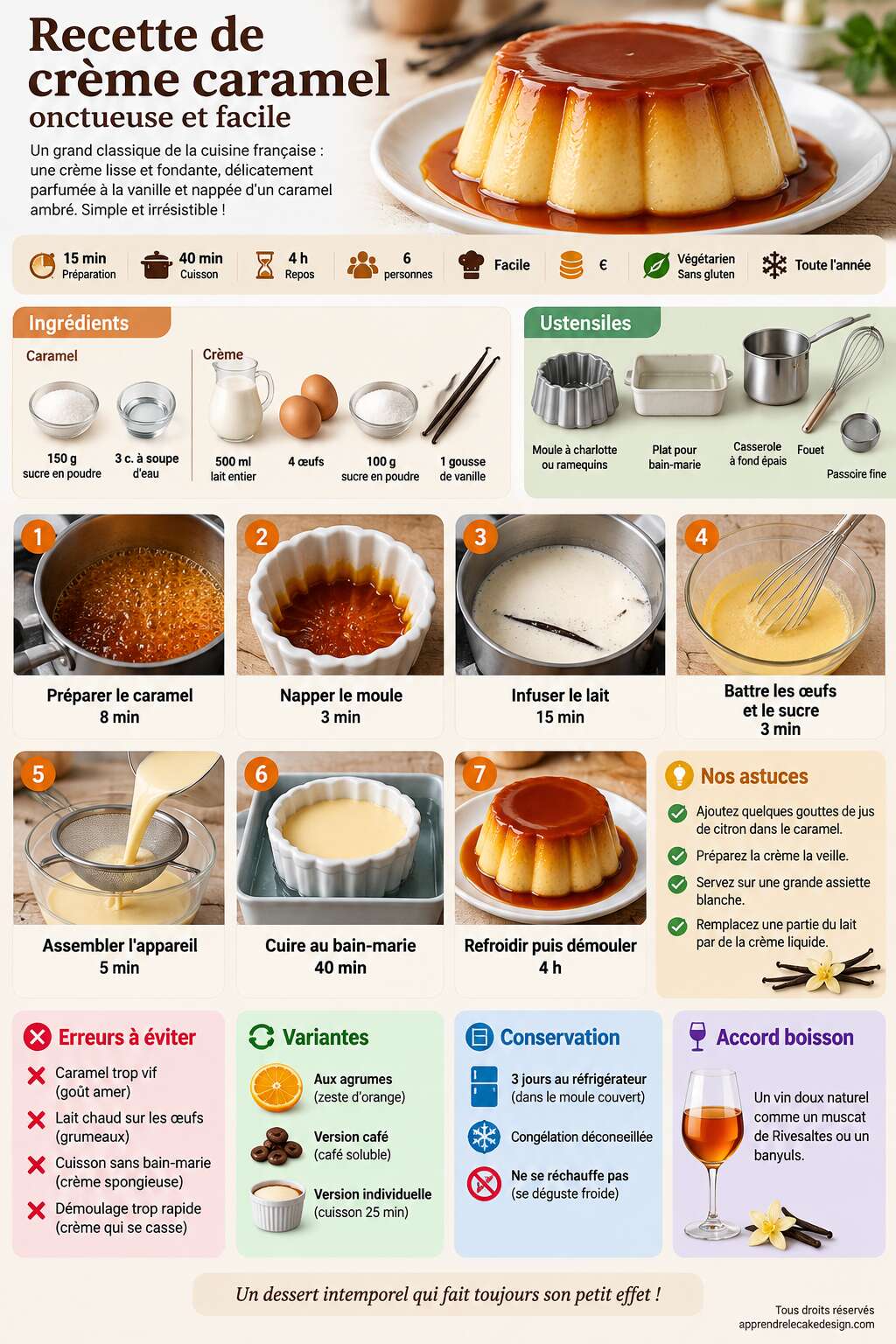 Fiche recette Recette de crème caramel onctueuse et facile Fiche recette Recette de crème caramel onctueuse et facile