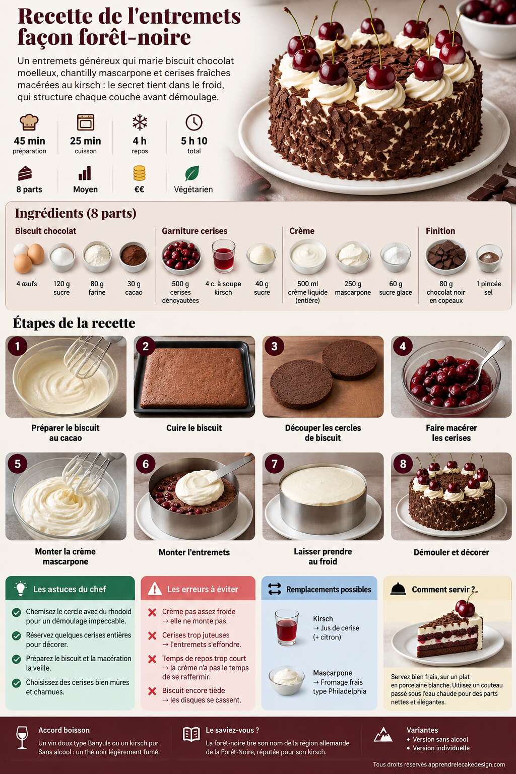 Fiche recette Recette de l'entremets façon forêt-noire Fiche recette Recette de l'entremets façon forêt-noire