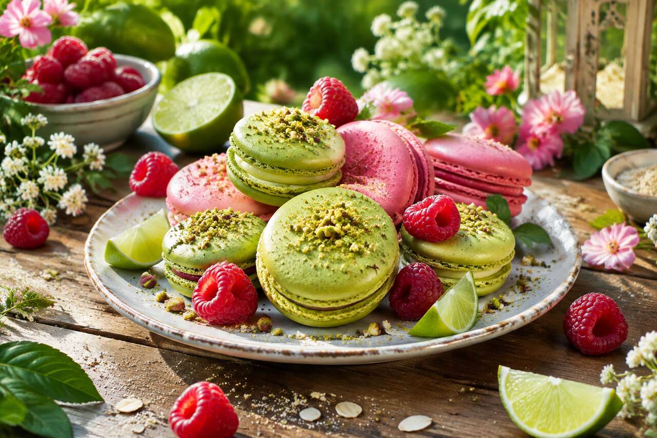 Recette de macarons citron vert et framboise façon jardin enchanté