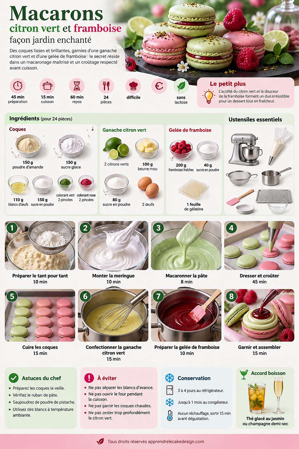 Fiche recette Recette de macarons citron vert et framboise façon jardin enchanté Fiche recette Recette de macarons citron vert et framboise façon jardin enchanté