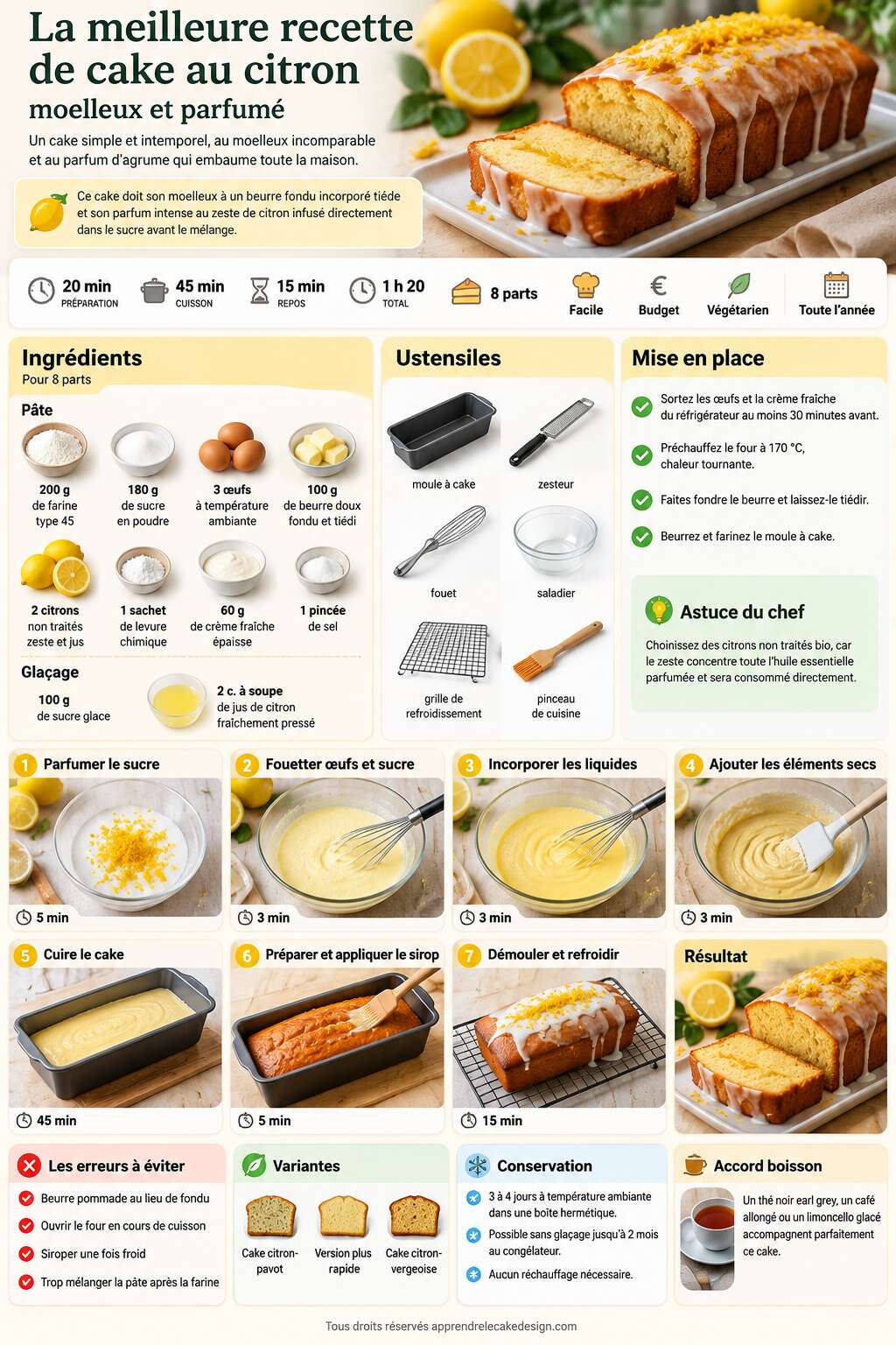 Fiche recette La meilleure recette de cake au citron moelleux et parfumé Fiche recette La meilleure recette de cake au citron moelleux et parfumé
