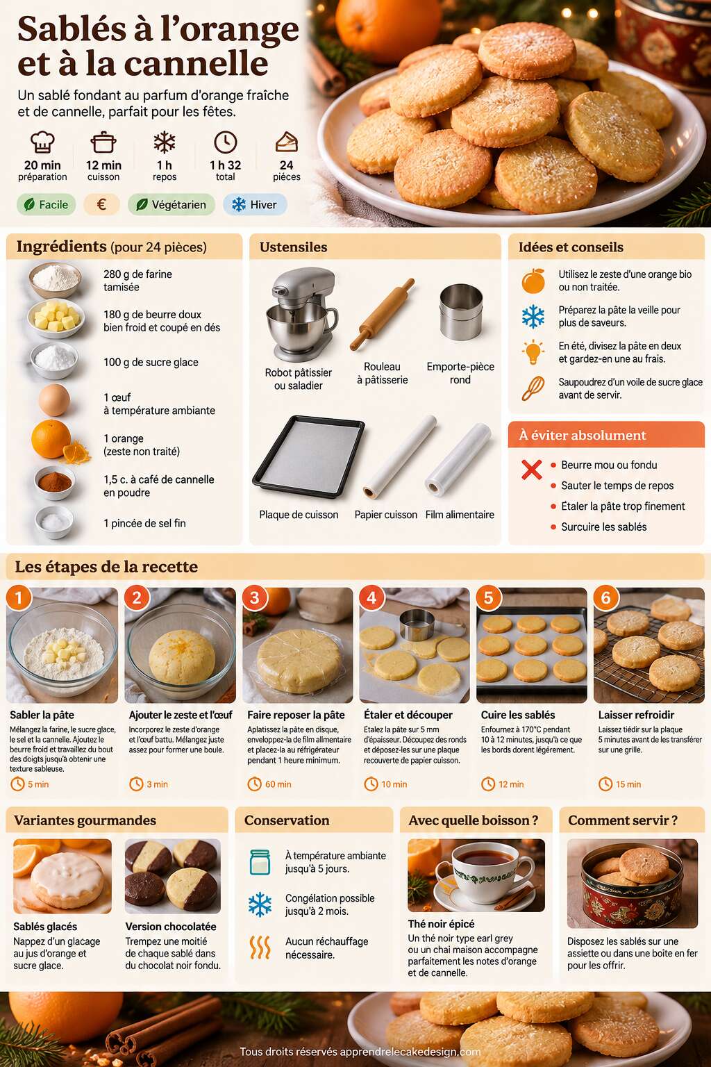 Fiche recette Recette de sablés à l'orange et à la cannelle Fiche recette Recette de sablés à l'orange et à la cannelle