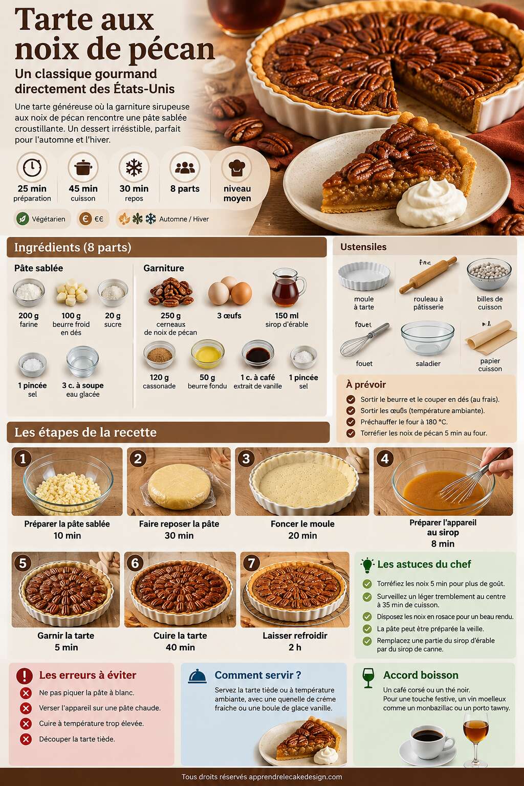 Fiche recette Recette de tarte aux noix de pécan Fiche recette Recette de tarte aux noix de pécan