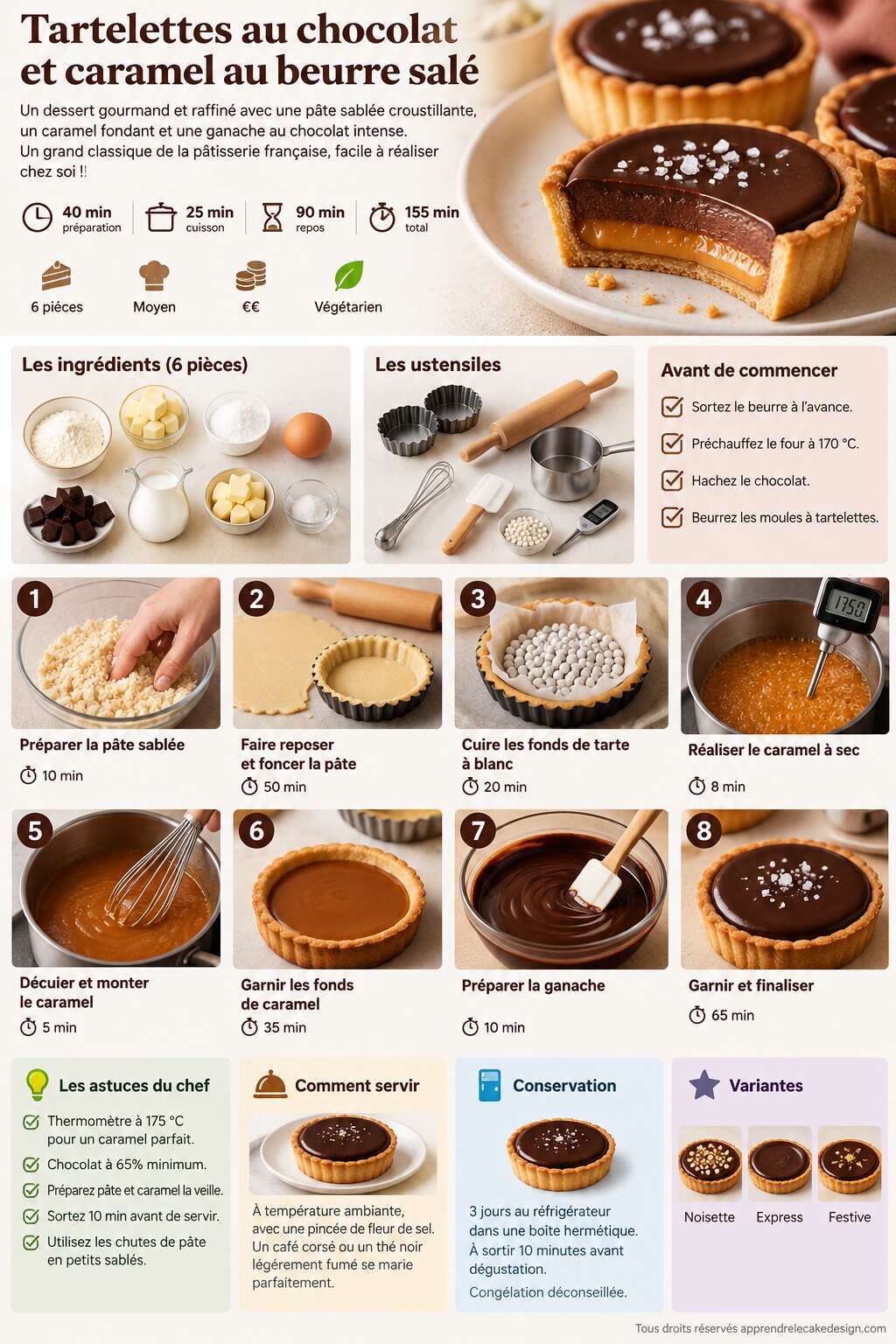 Fiche recette Recette de tartelettes au chocolat et caramel au beurre sal&eacute;