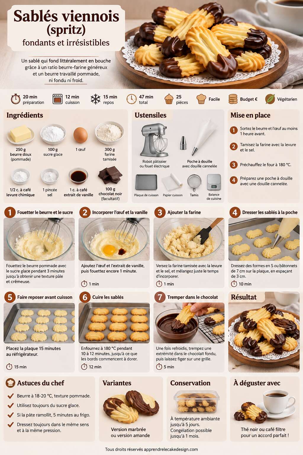 Fiche recette Recette de sablés viennois (spritz) fondants et irrésistibles Fiche recette Recette de sablés viennois (spritz) fondants et irrésistibles